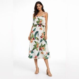LUSH Tropical Maxi Dress Floral Ruffle Spaghetti Strap Summer